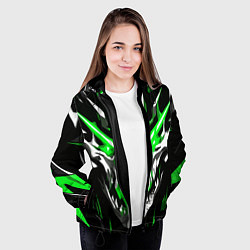 Куртка с капюшоном женская Абстрактный белый череп и зелёные полосы, цвет: 3D-черный — фото 2