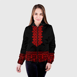Куртка с капюшоном женская Вышиванка узор с символикой, цвет: 3D-черный — фото 2