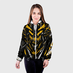 Куртка с капюшоном женская Жёлто-белое абстрактное лицо на чёрном фоне, цвет: 3D-белый — фото 2