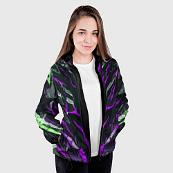 Куртка с капюшоном женская Фиолетовые адские полосы на чёрном фоне, цвет: 3D-черный — фото 2