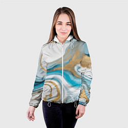 Куртка с капюшоном женская Бело-голубой с золотом абстрактный узор, цвет: 3D-белый — фото 2