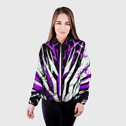 Куртка с капюшоном женская Чёрный фон, фиолетово-белая абстракция, цвет: 3D-черный — фото 2
