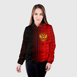 Куртка с капюшоном женская Герб РФ текстура красный, цвет: 3D-черный — фото 2