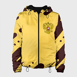 Куртка с капюшоном женская Герб РФ текстура ретро, цвет: 3D-черный