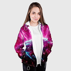 Куртка с капюшоном женская Неоновые молнии ударяют в планету - нейроарт, цвет: 3D-белый — фото 2