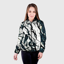 Куртка с капюшоном женская Абстрактная текстура мрамор белый с тёмно-синим, цвет: 3D-черный — фото 2