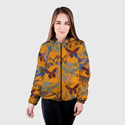Куртка с капюшоном женская Бабочки на оранжевом - паттерн, цвет: 3D-черный — фото 2