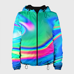 Куртка с капюшоном женская Неоновые голографические краски - светло-голубоват, цвет: 3D-черный