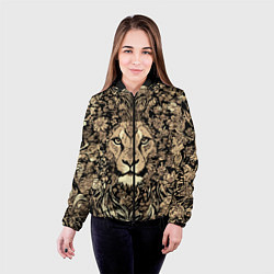 Куртка с капюшоном женская Лев среди узоров из цветов, цвет: 3D-черный — фото 2