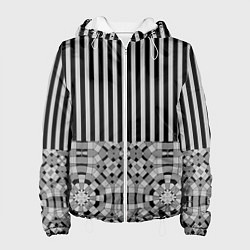 Куртка с капюшоном женская Комбинированный с геометрическим и полосатым узоро, цвет: 3D-белый