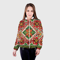 Куртка с капюшоном женская Классические русские узоры и орнамент, цвет: 3D-белый — фото 2