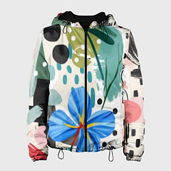 Куртка с капюшоном женская Цветы горошек абстракция, цвет: 3D-черный