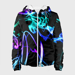 Куртка с капюшоном женская Неоновый дым текстура, цвет: 3D-белый