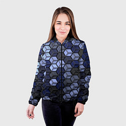 Куртка с капюшоном женская Серо синие соты, цвет: 3D-черный — фото 2