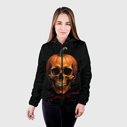 Куртка с капюшоном женская Череп-тыква для Хэллоуина, цвет: 3D-черный — фото 2