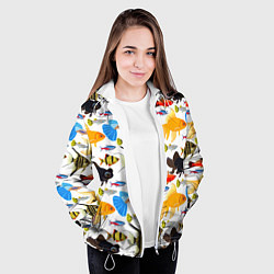 Куртка с капюшоном женская Аквариумные рыбки паттерн, цвет: 3D-белый — фото 2
