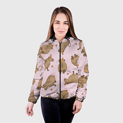 Куртка с капюшоном женская Паттерн с капибарами и мандаринками розовый, цвет: 3D-черный — фото 2