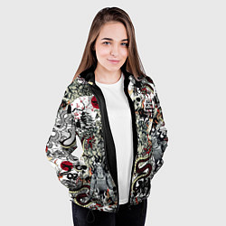 Куртка с капюшоном женская Японский самурай и драконы паттерн, цвет: 3D-черный — фото 2