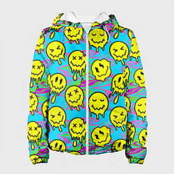 Куртка с капюшоном женская Смайлики паттерн, цвет: 3D-белый