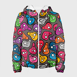Куртка с капюшоном женская Забавные цветные черепа, цвет: 3D-белый