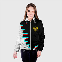 Куртка с капюшоном женская Герб текстура глитч, цвет: 3D-белый — фото 2