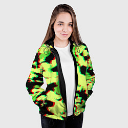 Куртка с капюшоном женская Камуфляж зелёный глитч, цвет: 3D-черный — фото 2