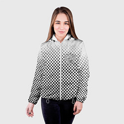 Куртка с капюшоном женская Герб РФ клетка паттерн, цвет: 3D-белый — фото 2