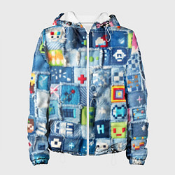 Куртка с капюшоном женская Minecraft значки на пэчворк, цвет: 3D-белый