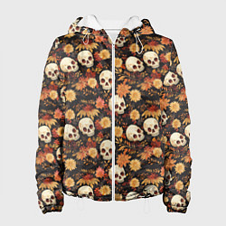 Куртка с капюшоном женская Черепа и цветы - паттерн, цвет: 3D-белый