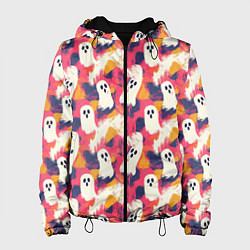 Куртка с капюшоном женская Приведения на ярком фоне, цвет: 3D-черный