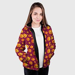 Куртка с капюшоном женская Веселые тыквы на Хэллоуин, цвет: 3D-черный — фото 2