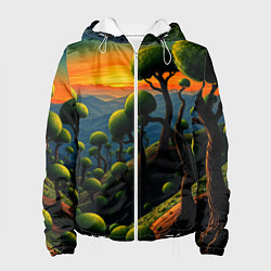 Куртка с капюшоном женская Лес из зеленых инопланетных деревьев в стиле Сальв, цвет: 3D-белый