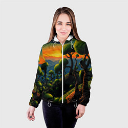 Куртка с капюшоном женская Лес из зеленых инопланетных деревьев в стиле Сальв, цвет: 3D-белый — фото 2