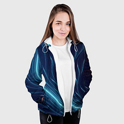 Куртка с капюшоном женская Линии абстрактные неоновые, цвет: 3D-белый — фото 2