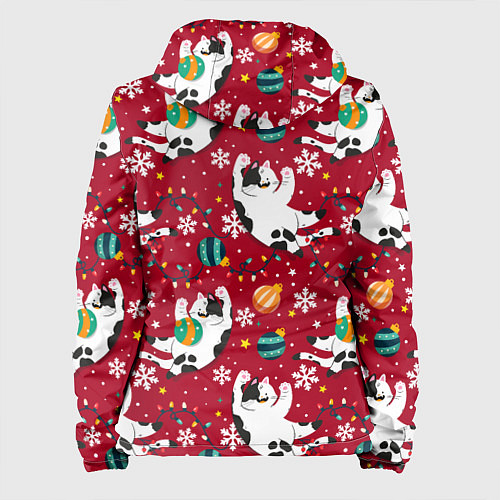 Женская куртка Новогодний паттерн с котиками / 3D-Черный – фото 2