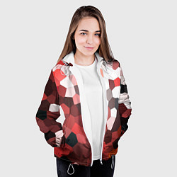 Куртка с капюшоном женская Красно белая мозаика, цвет: 3D-белый — фото 2