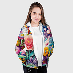Куртка с капюшоном женская Лето объемные цветы, цвет: 3D-белый — фото 2