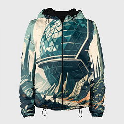 Куртка с капюшоном женская Фантастика круглое здание, цвет: 3D-черный