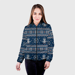 Куртка с капюшоном женская Вязаный зимний узор с милыми пингвинами, цвет: 3D-черный — фото 2