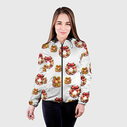Куртка с капюшоном женская Много новогодних пончиков и подарков с бантиком и, цвет: 3D-черный — фото 2