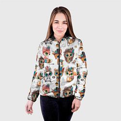 Куртка с капюшоном женская Зверушки индейцы цветной паттерн, цвет: 3D-черный — фото 2