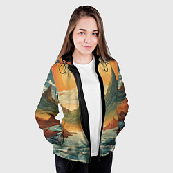 Куртка с капюшоном женская В теплых горах на закате, цвет: 3D-черный — фото 2