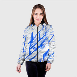Куртка с капюшоном женская Синие полосы на белом фоне, цвет: 3D-черный — фото 2