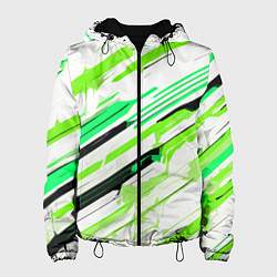 Куртка с капюшоном женская Чёрно-зелёно-салатовые полосы на белом фоне, цвет: 3D-черный