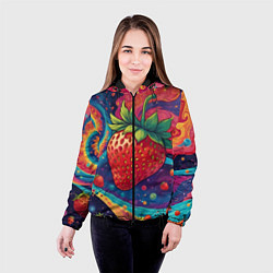 Куртка с капюшоном женская Психоделика клубничка, цвет: 3D-черный — фото 2