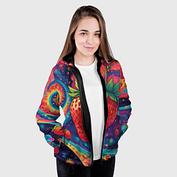 Куртка с капюшоном женская Психоделика клубничка, цвет: 3D-черный — фото 2
