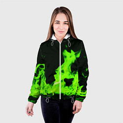 Куртка с капюшоном женская Кислотный зелёный огонь, цвет: 3D-белый — фото 2