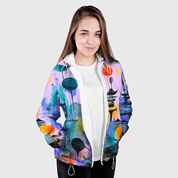 Куртка с капюшоном женская Фантазийный японский паттерн, цвет: 3D-белый — фото 2