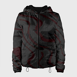 Куртка с капюшоном женская Красно-белые точки на чёрном фоне, цвет: 3D-черный