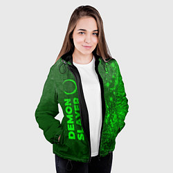 Куртка с капюшоном женская Demon Slayer - green gradient по-вертикали, цвет: 3D-черный — фото 2